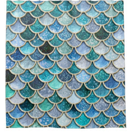 Silver Sparkle Glitter Mermaid Scales Douchegordijn