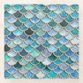 Silver Sparkle Glitter Mermaid Scales Glazen Onderzetter (Voorkant)