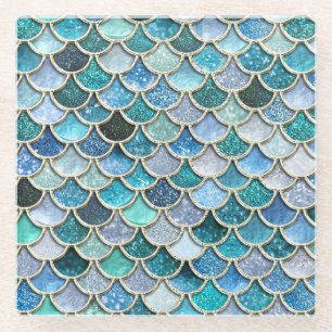 Silver Sparkle Glitter Mermaid Scales Glazen Onderzetter