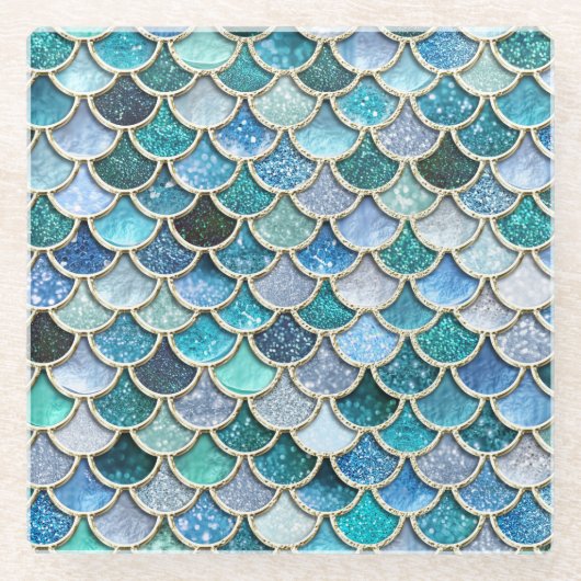Silver Sparkle Glitter Mermaid Scales Glazen Onderzetter (Voorkant)