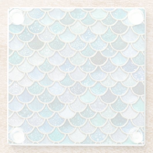 Silver Sparkle Glitter Mermaid Scales Glazen Onderzetter (Achterkant)