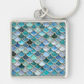 Silver Sparkle Glitter Mermaid Scales Sleutelhanger (Voorkant)