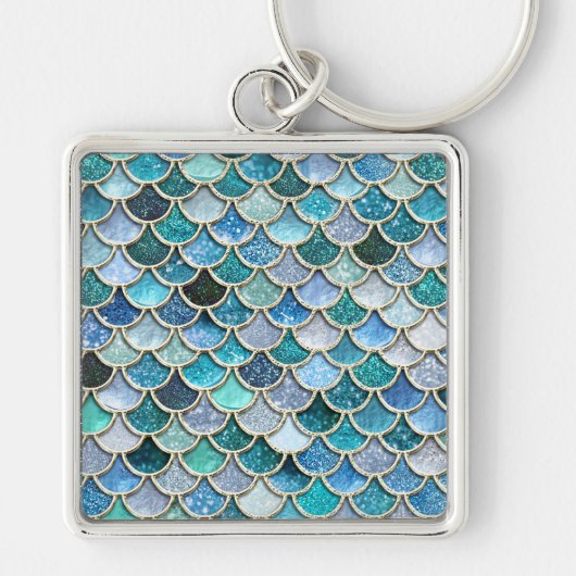 Silver Sparkle Glitter Mermaid Scales Sleutelhanger (Voorkant)