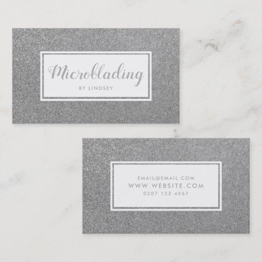 Silver Sparkle Glitter Microblading Therapit Visitekaartje (Voorkant / Achterkant)