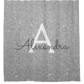 Silver Sparkle Glitter Monogram Naam Badkamer Douchegordijn (Voorkant)