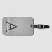 Silver Sparkle Glitter Monogram Naam Bagagelabel (Voorkant (horizontaal))