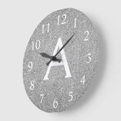 Silver Sparkle Glitter Monogram Naam en Initiaal Grote Klok (Hoek)