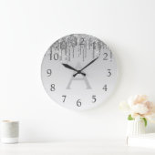 Silver Sparkle Glitter Monogram Naam en Initiaal Grote Klok (Huis)