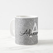Silver Sparkle Glitter Monogram Naam en Initiaal Koffiemok (Voorkant links)