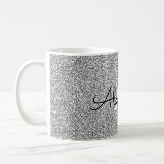 Silver Sparkle Glitter Monogram Naam en Initiaal Koffiemok (Links)