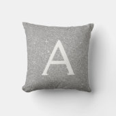 Silver Sparkle Glitter Monogram Naam en Initiaal Kussen (Voorkant)