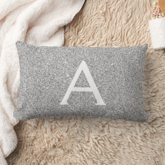 Silver Sparkle Glitter Monogram Naam en Initiaal Kussen (Deken)