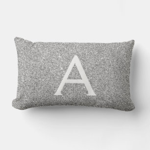 Silver Sparkle Glitter Monogram Naam en Initiaal Kussen