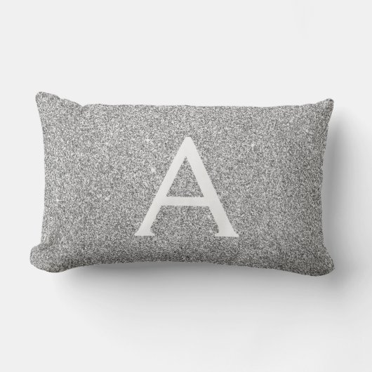 Silver Sparkle Glitter Monogram Naam en Initiaal Kussen (Voorkant)
