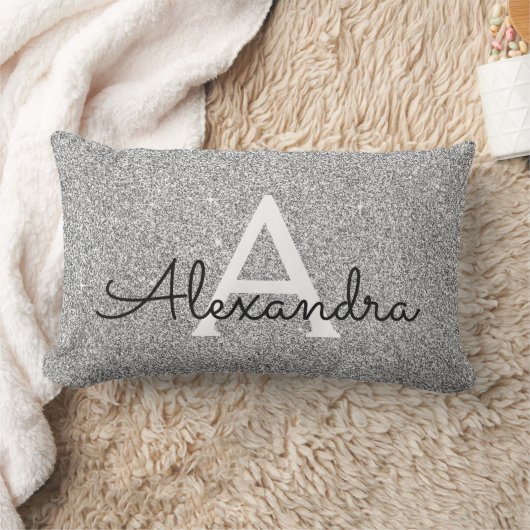 Silver Sparkle Glitter Monogram Naam en Initiaal Kussen (Deken)