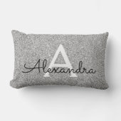 Silver Sparkle Glitter Monogram Naam en Initiaal Kussen (Voorkant)