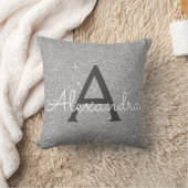 Silver Sparkle Glitter Monogram Naam en Initiaal Kussen (Deken)