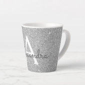 Silver Sparkle Glitter Monogram Naam en Initiaal Latte Mok (Rechterhoek)