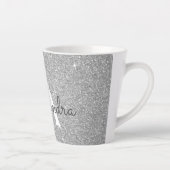Silver Sparkle Glitter Monogram Naam en Initiaal Latte Mok (Rechts)