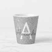 Silver Sparkle Glitter Monogram Naam en Initiaal Latte Mok (Voorkant)