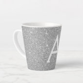 Silver Sparkle Glitter Monogram Naam en Initiaal Latte Mok (Linkerhoek)