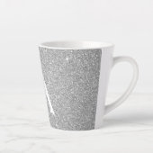 Silver Sparkle Glitter Monogram Naam en Initiaal Latte Mok (Rechts)