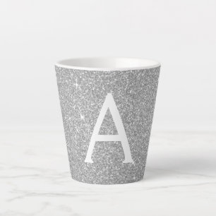 Silver Sparkle Glitter Monogram Naam en Initiaal Latte Mok
