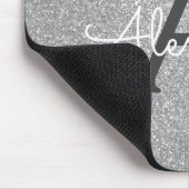 Silver Sparkle Glitter Monogram Name Mousepad Muismat (Hoek)
