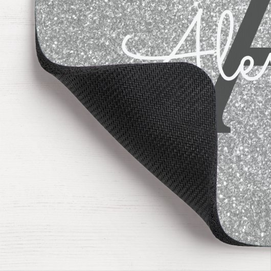 Silver Sparkle Glitter Monogram Name Mousepad Muismat (Hoek)