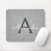 Silver Sparkle Glitter Monogram Name Mousepad Muismat (Met muis)