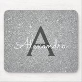 Silver Sparkle Glitter Monogram Name Mousepad Muismat (Voorkant)
