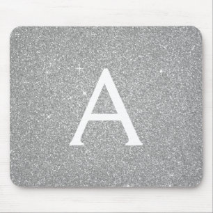 Silver Sparkle Glitter Monogram Name Mousepad Muismat