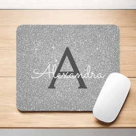 Silver Sparkle Glitter Monogram Name Mousepad Muismat