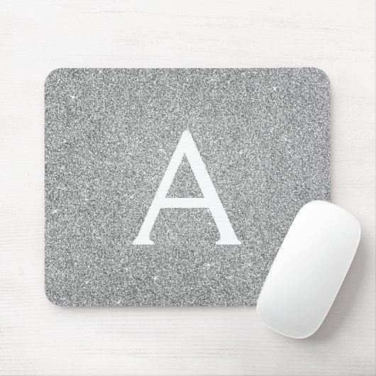 Silver Sparkle Glitter Monogram Name Mousepad Muismat (Met muis)