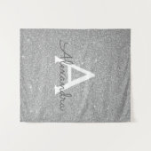 Silver Sparkle Glitter Monogram Tapestry Wandkleed (Voorkant (horizontaal))