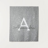 Silver Sparkle Glitter Monogram Tapestry Wandkleed (Voorkant)