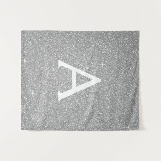 Silver Sparkle Glitter Monogram Tapestry Wandkleed (Voorkant (horizontaal))