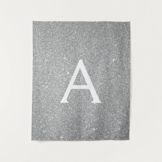 Silver Sparkle Glitter Monogram Tapestry Wandkleed (Voorkant)