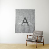 Silver Sparkle Glitter Monogram Tapestry Wandkleed (In situ)