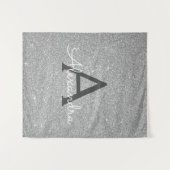 Silver Sparkle Glitter Monogram Tapestry Wandkleed (Voorkant (horizontaal))