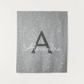 Silver Sparkle Glitter Monogram Tapestry Wandkleed (Voorkant)