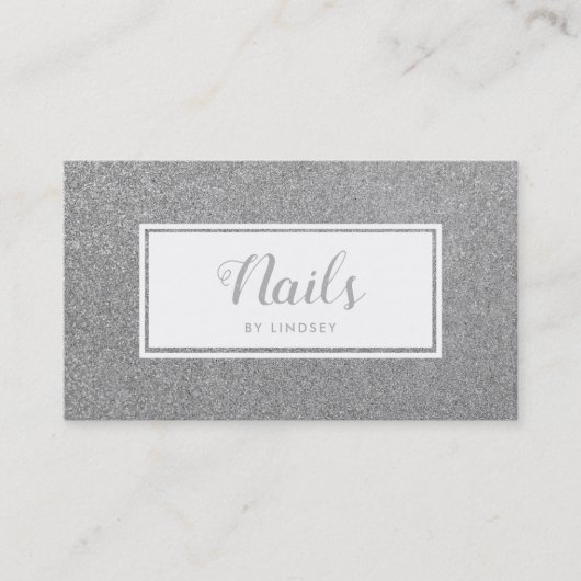 Silver Sparkle Glitter Nail Artist Visitekaartje (Voorkant)