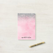 Silver Sparkle Glitter Pink Waterverf Post-it® Notes (Op bureau)