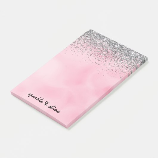 Silver Sparkle Glitter Pink Waterverf Post-it® Notes (Schuin)