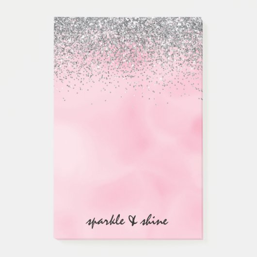 Silver Sparkle Glitter Pink Waterverf Post-it® Notes (Voorkant)