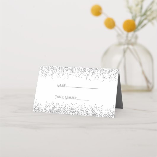 Silver Sparkle Glitter Place Card Plaatskaartje (Voorkant)