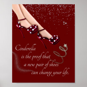 Silver Sparkle Glitter Red Polka Dot Shoes Poster
