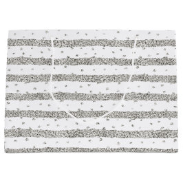 Silver Sparkle Glitter Stripes Stippen Groot Cadeauzakje
