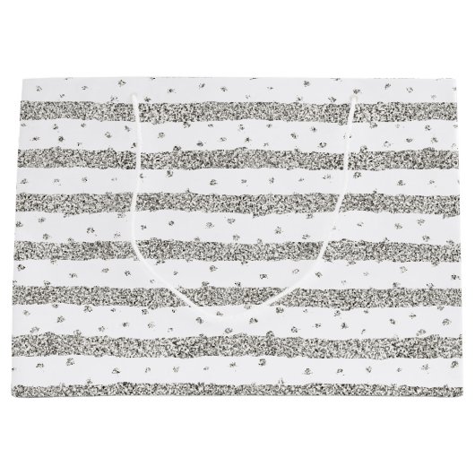 Silver Sparkle Glitter Stripes Stippen Groot Cadeauzakje (Voorkant)