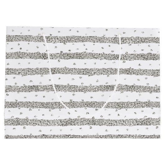 Silver Sparkle Glitter Stripes Stippen Groot Cadeauzakje (Achterkant)